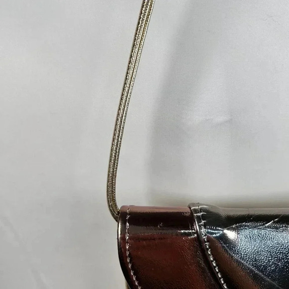 Metallic Gold Silver Clutch Crossbody Handbag Party 80s Retro Vintage Cocktail - Picture 6 of 6
